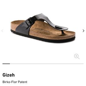 2 pairs Birkenstock Gizeh in patent and silver